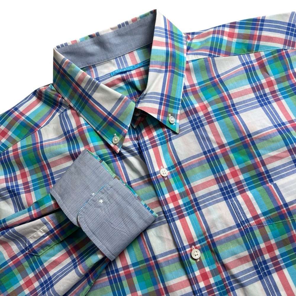 J.Mclaughlin Mens‎ Large Cotton Multicolor Plaid Long Sleeve Button Down Shirt